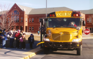 Students boarding school bus