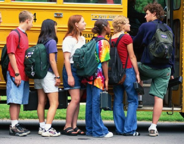 Students at bus stop